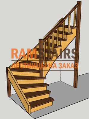 Страница лестницы с поворотом на 90° с расширенной линией хода